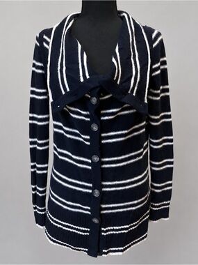 Banana Republic Striped Cardigan Sweater Lambswool Cashmere Blend Sz M Nautical